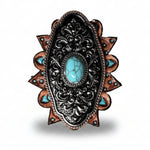 Oblong Antique Silver and Copper Turquoise Western Conchos W254