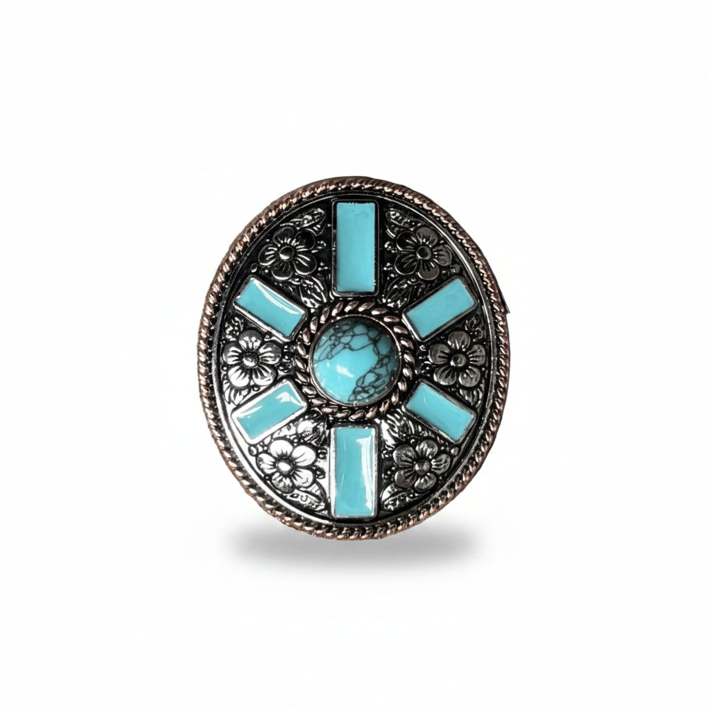 Oval Antique Silver and Copper Turquoise Western Conchos W255