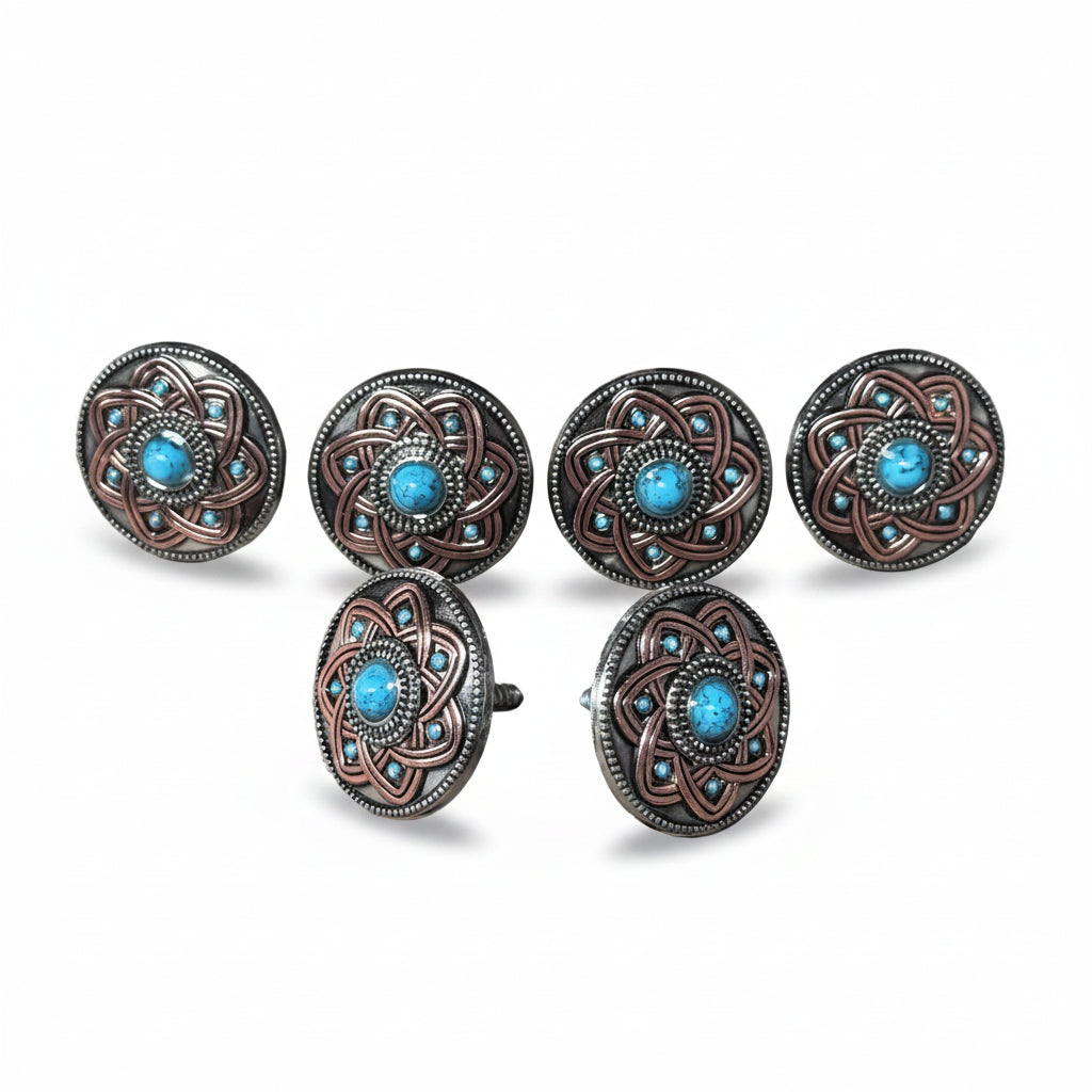 Antique Silver Turquoise and Copper Flower W257