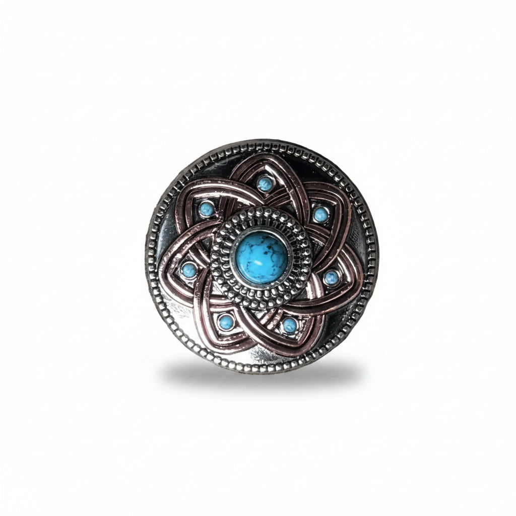 Antique Silver Turquoise and Copper Flower W257