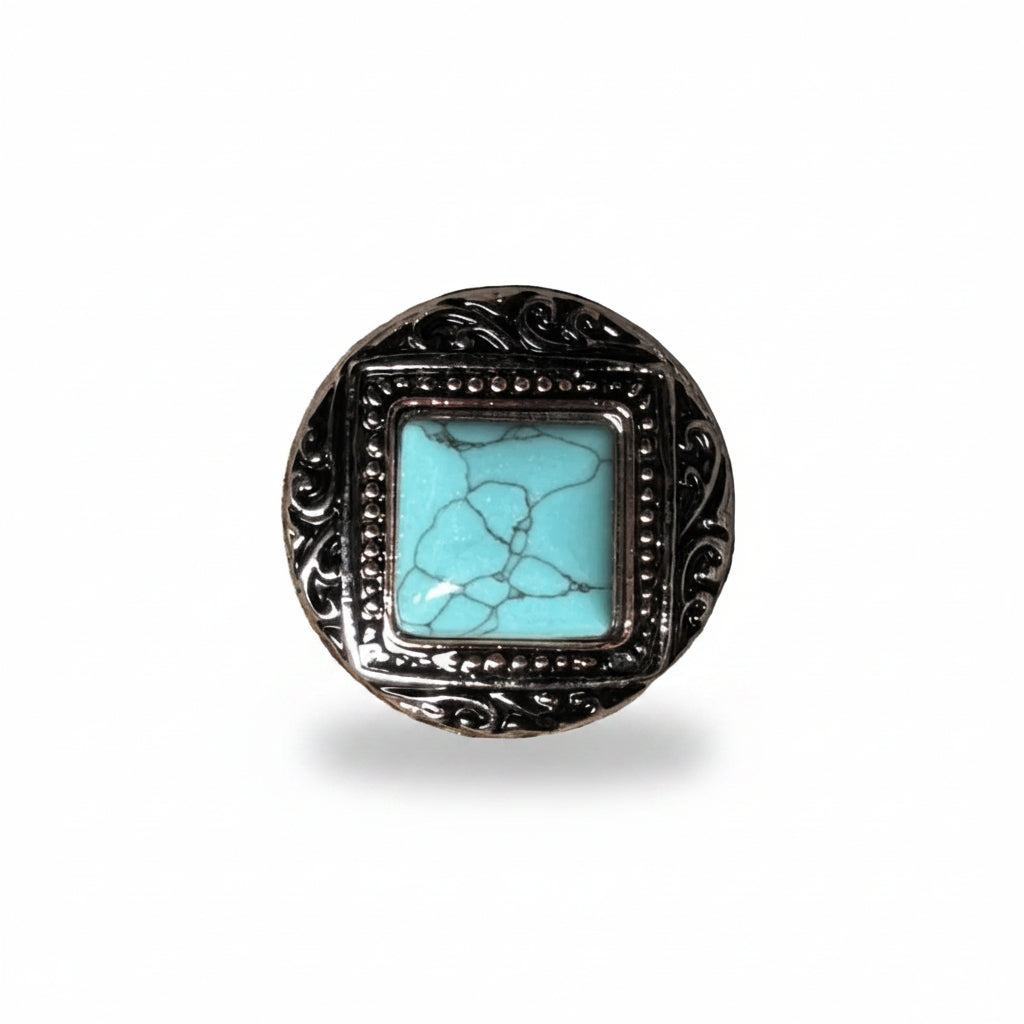 Antique Silver and Copper Dot Turquoise Concho W258