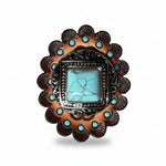 Antique Silver and Copper Dot Turquoise Concho W258
