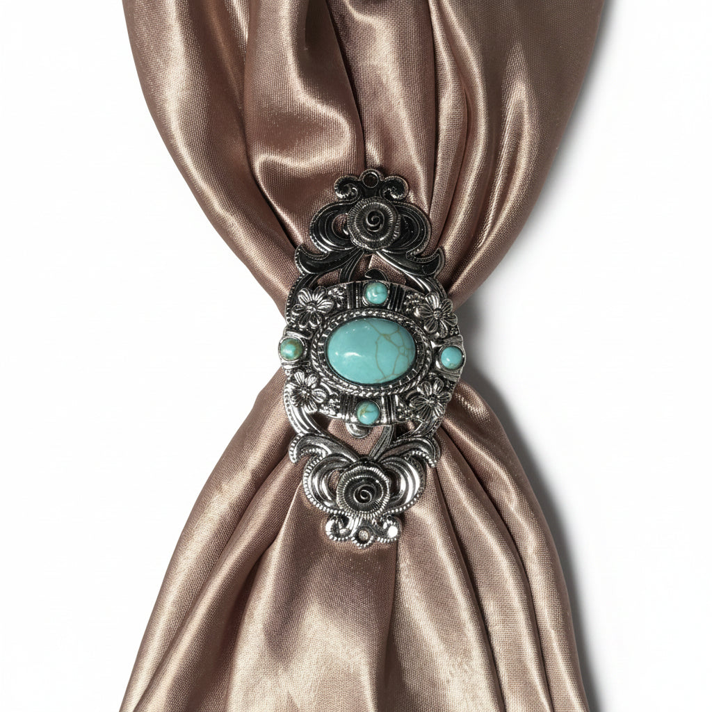 Antique Silver Floral and Turquoise Concho W260