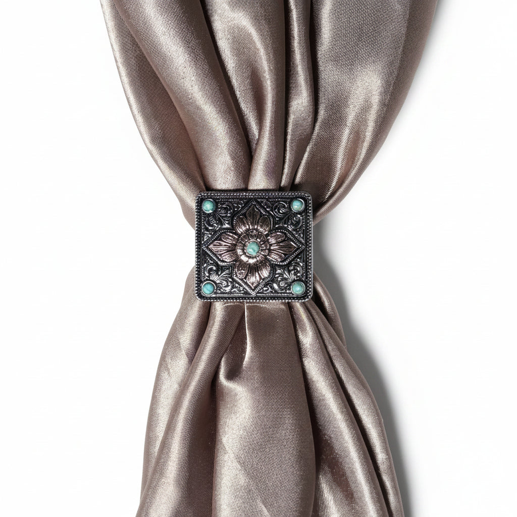 Antique Silver and Copper Square Floral Concho #W265