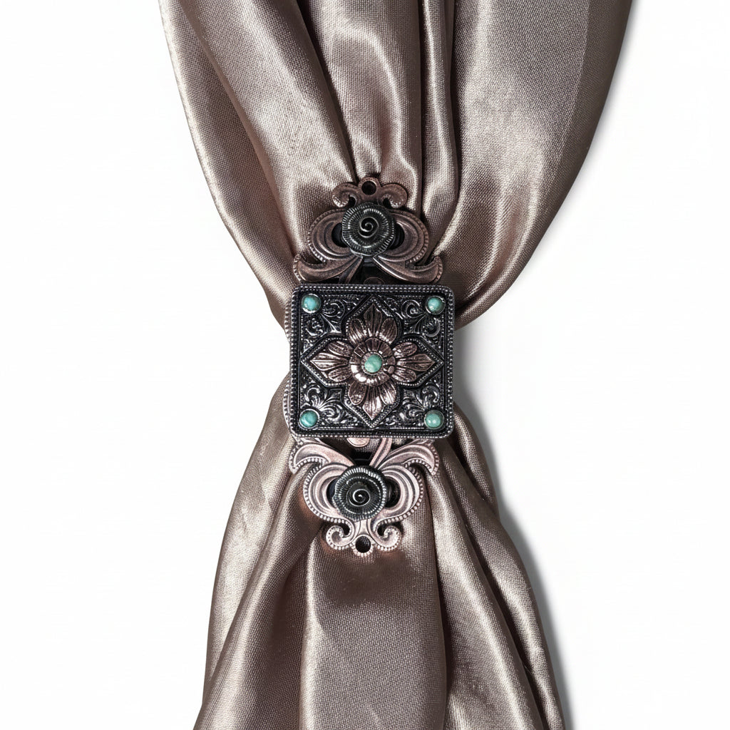 Antique Silver and Copper Square Floral Concho #W265