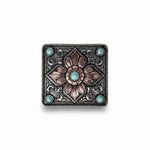 Antique Silver and Copper Square Floral Concho #W265