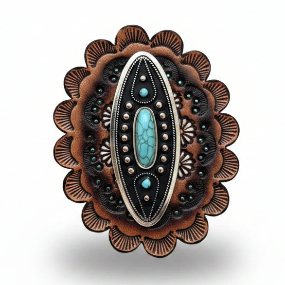 Copper and Antique Silver Turquoise Ellipse Concho #W266