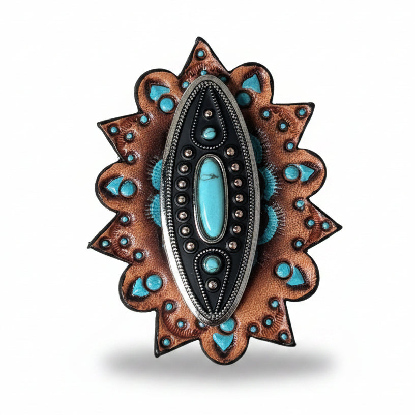 Copper and Antique Silver Turquoise Ellipse Concho #W266
