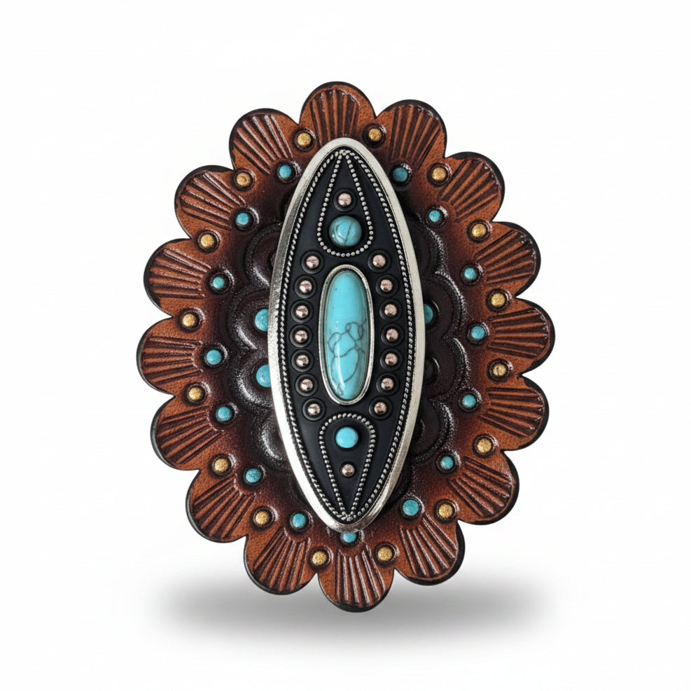 Copper and Antique Silver Turquoise Ellipse Concho #W266