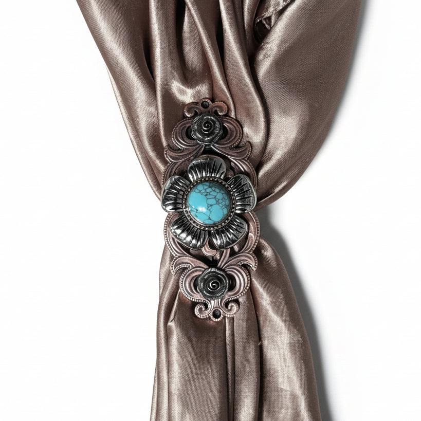 Antique Silver and Copper Turquoise Flower Concho #W267