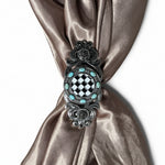 Black and White Checkered Turquoise Concho #W273