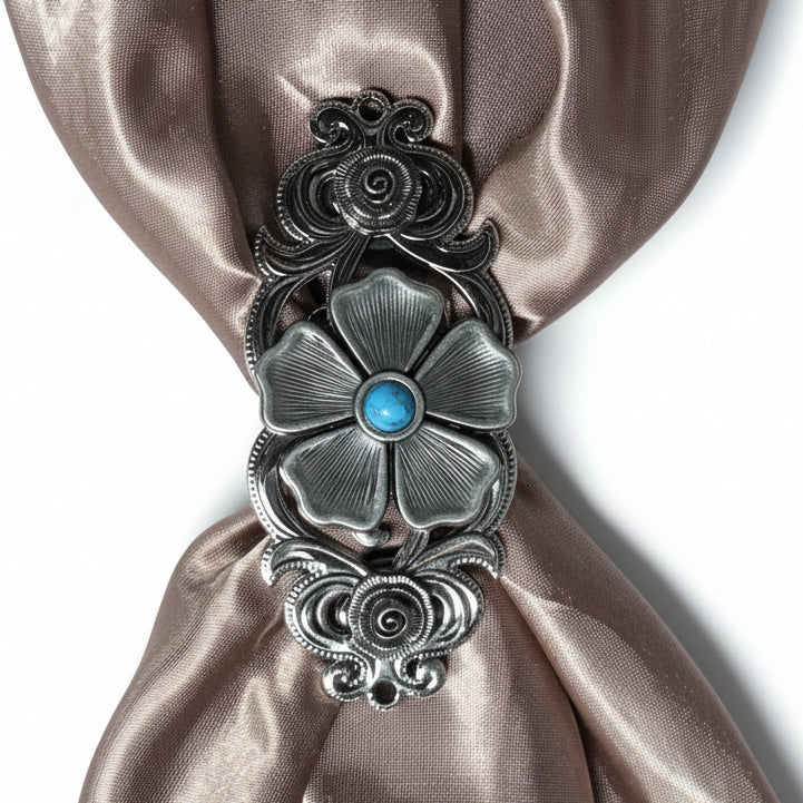 Antique Silver Flower Turquoise Western Concho W110