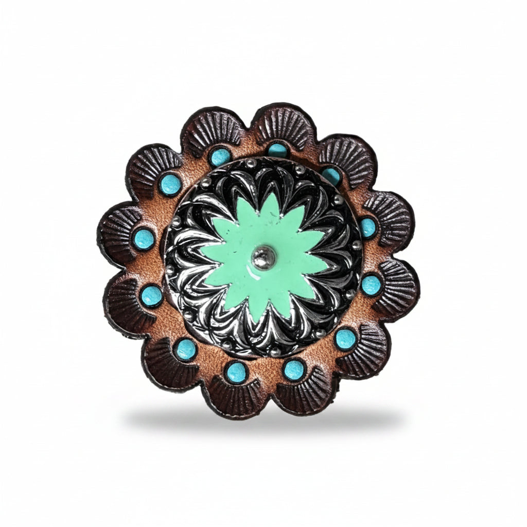 Copper & Antique Silver Turquoise Flower Western Concho W122
