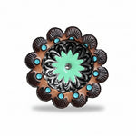 Copper & Antique Silver Turquoise Flower Western Concho W122