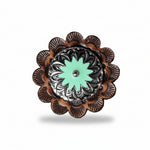 Copper & Antique Silver Turquoise Flower Western Concho W122