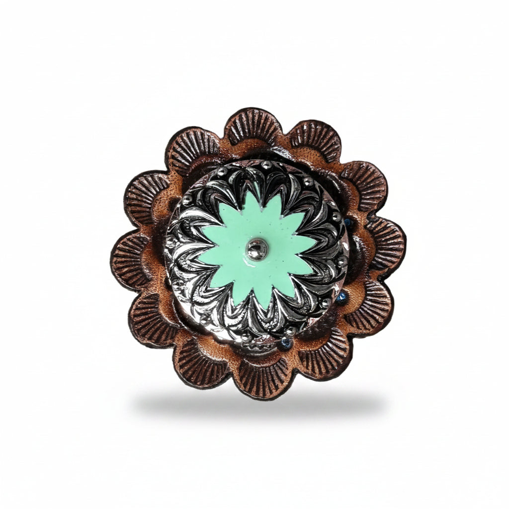 Copper & Antique Silver Turquoise Flower Western Concho W122