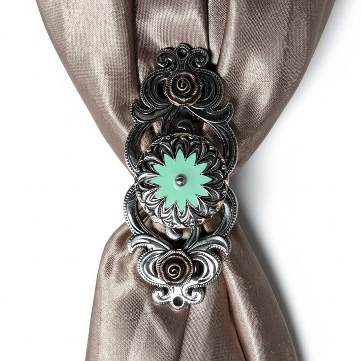Copper & Antique Silver Turquoise Flower Western Concho W122