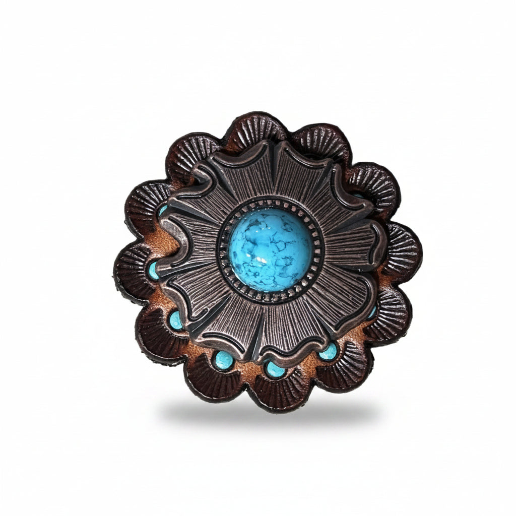 Copper Turquoise Round Western Concho W128