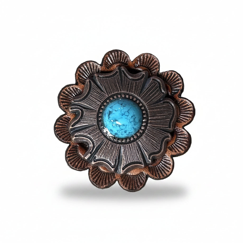 Copper Turquoise Round Western Concho W128