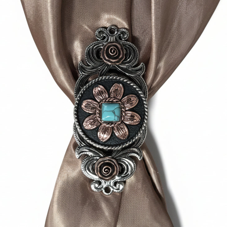 Copper Turquoise Sunflower Western Concho W188