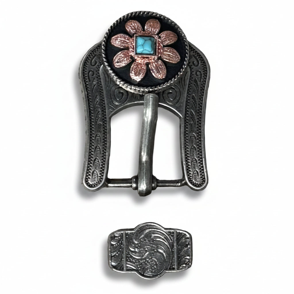 Copper Turquoise Sunflower Western Concho W188