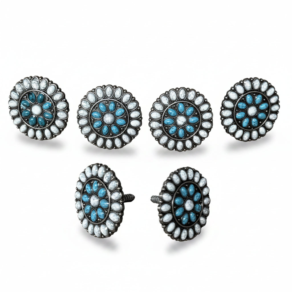 Blue and White Turquoise Western Concho W212