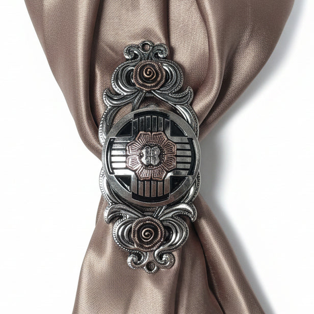 Antique Silver with Copper Flower Western Concho W217