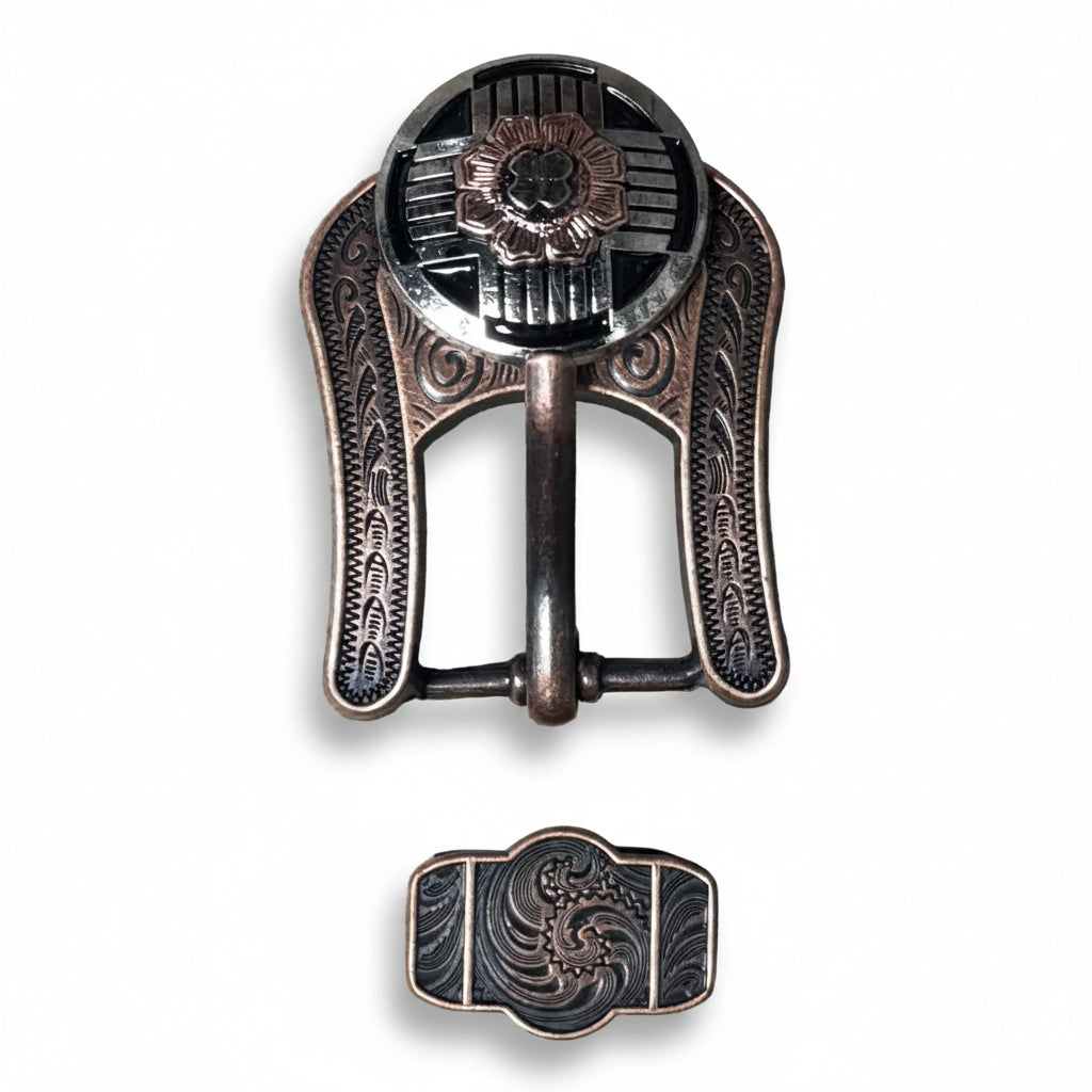 Antique Silver with Copper Flower Western Concho W217