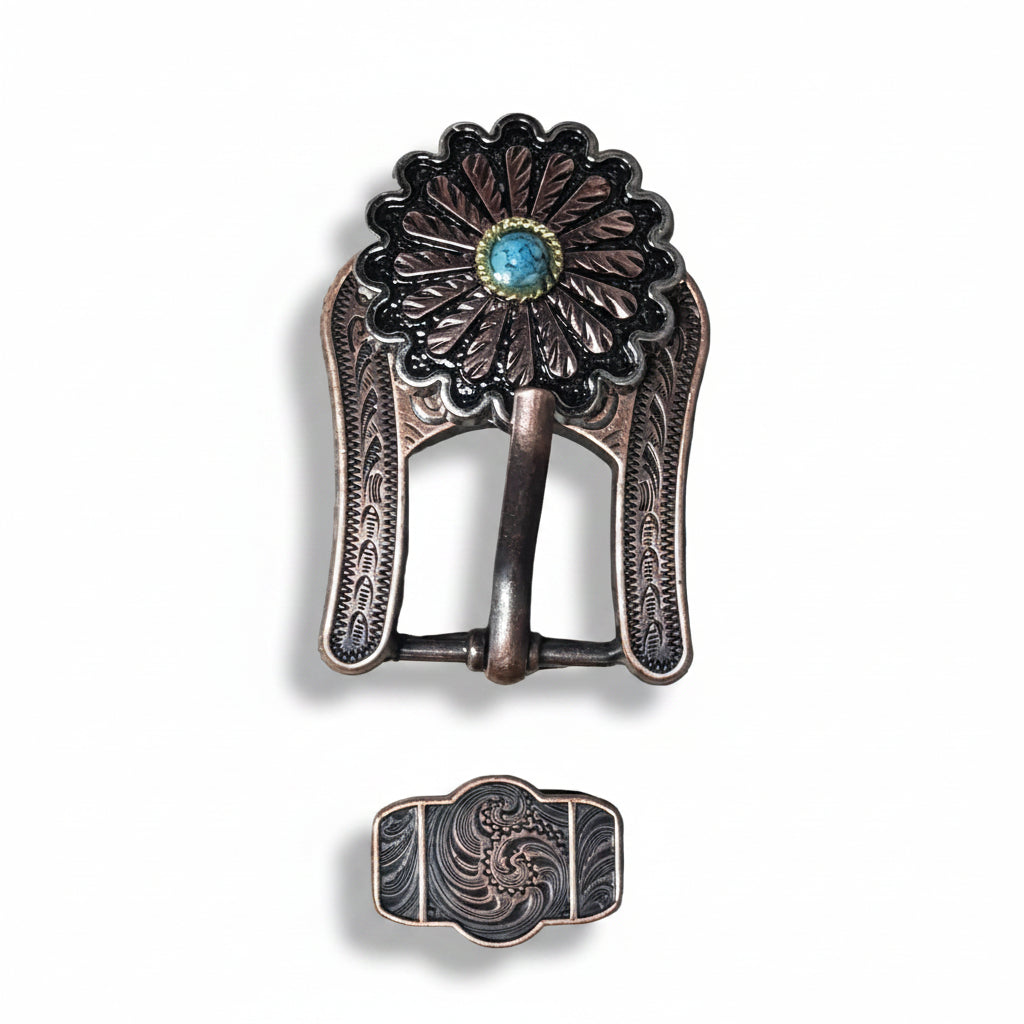 Antique Silver and Copper Floral Western Concho W220