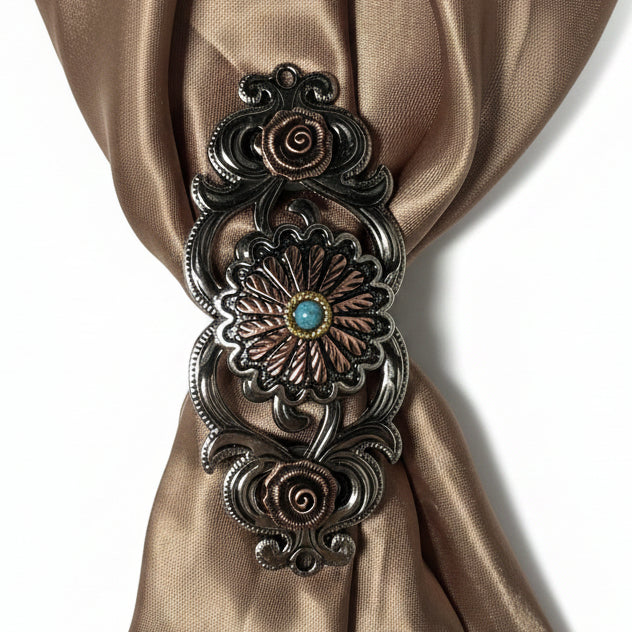 Antique Silver and Copper Floral Western Concho W220