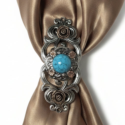 Antique Silver Turquoise Copper Floral Western Concho W222