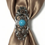 Antique Silver Turquoise Copper Floral Western Concho W222