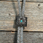 Clear Rhinestone Bolo Tie with Turquoise Slide