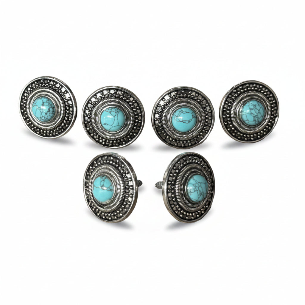 Antique Silver Turquoise Dot Western Concho W232