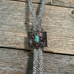 Clear Rhinestone Bolo Tie with Turquoise Slide