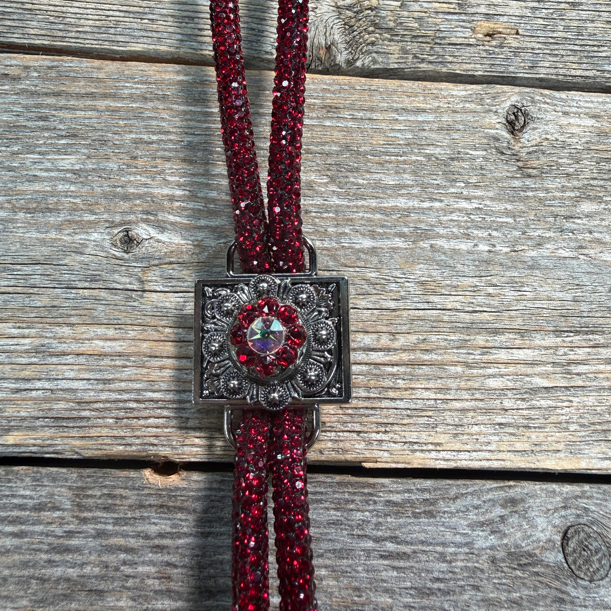Ruby Rhinestone Bolo Tie with Crystal Slide