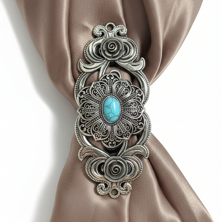 Antique Silver Filigree Floral Turquoise Western Concho W234