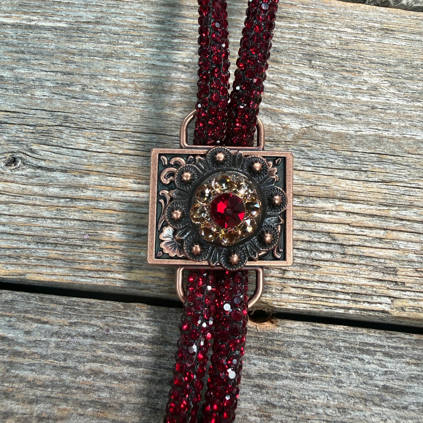 Ruby Rhinestone Bolo Tie with Crystal Slide