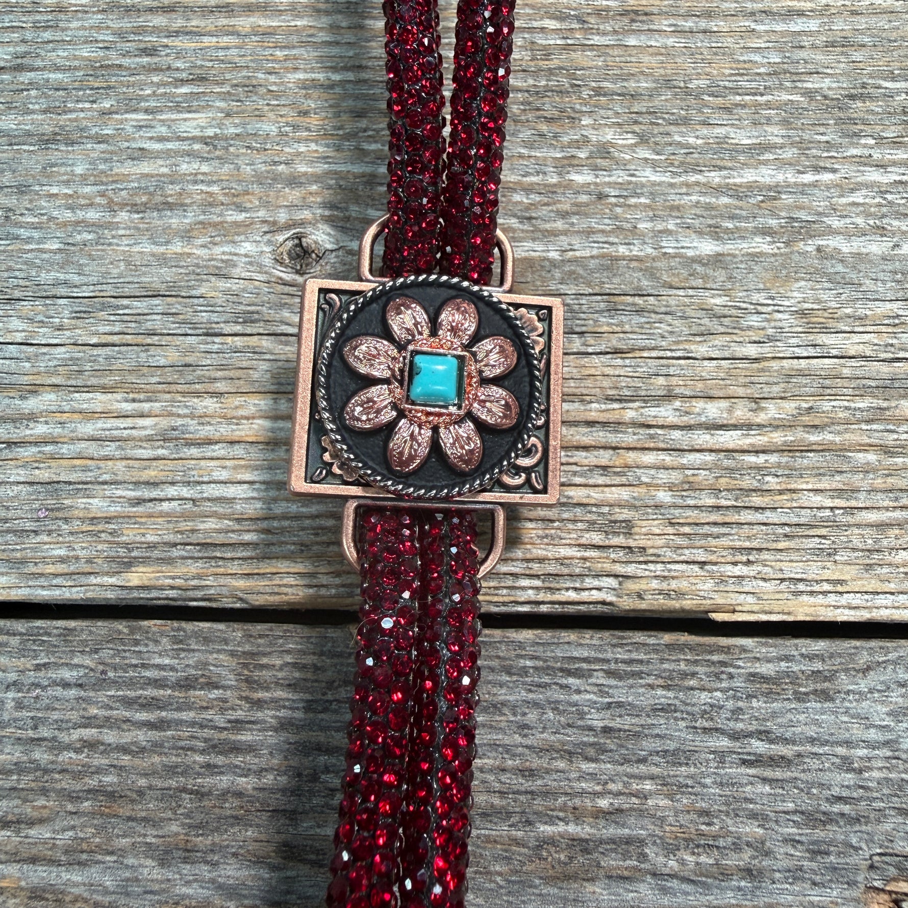Ruby Rhinestone Bolo Tie with Western Slide