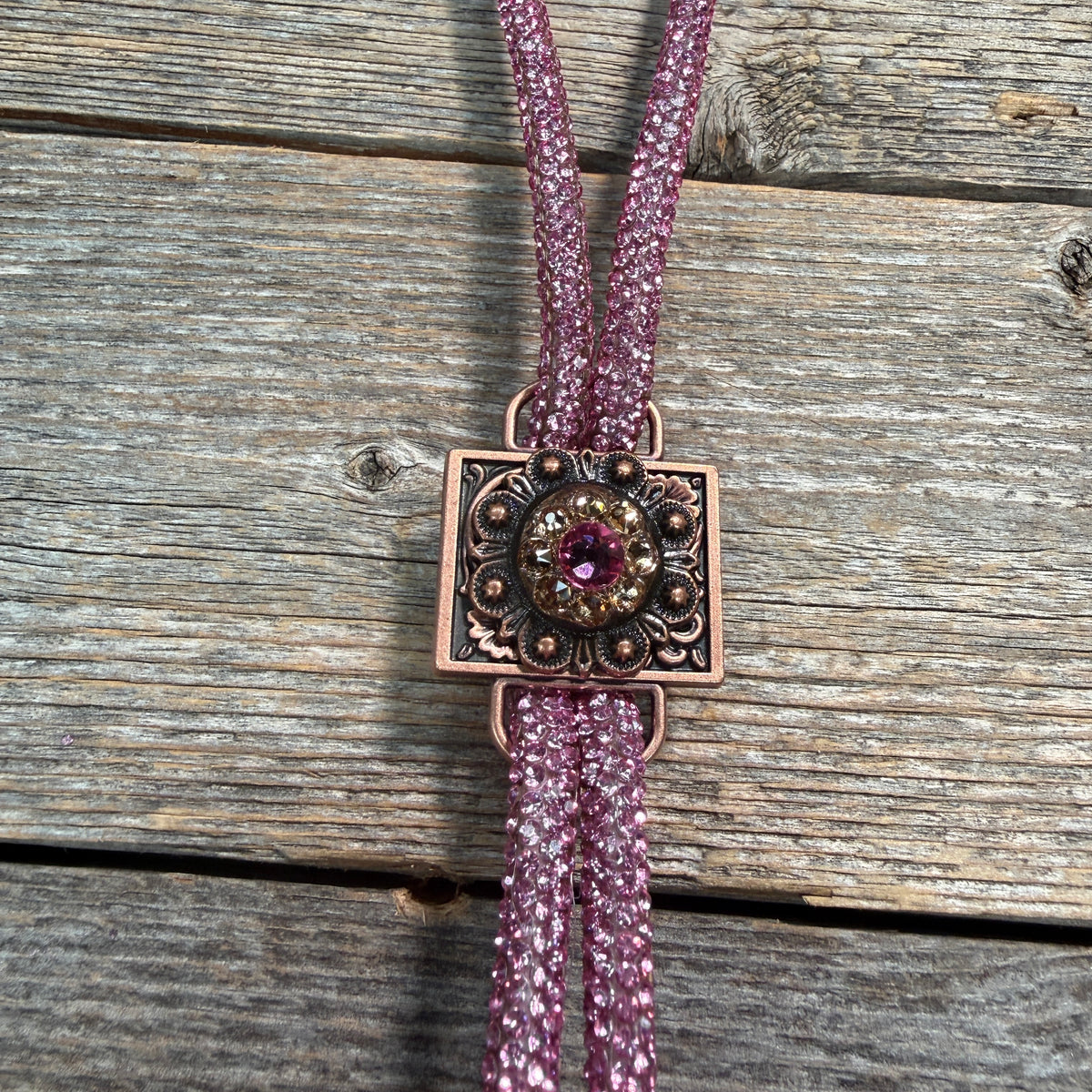 Pink Rhinestone Bolo Tie with Crystal Slide