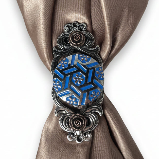 Antique Silver Blue Geometric Western Concho W236