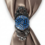Antique Silver Blue Geometric Western Concho W236