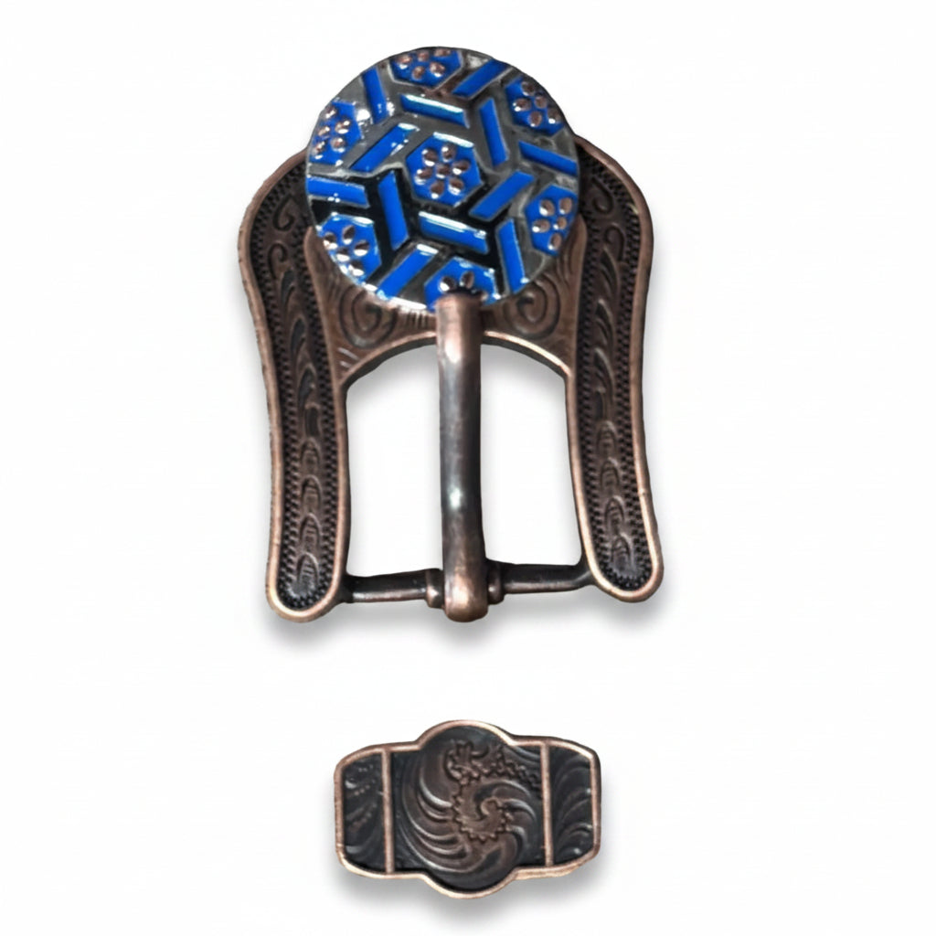 Antique Silver Blue Geometric Western Concho W236