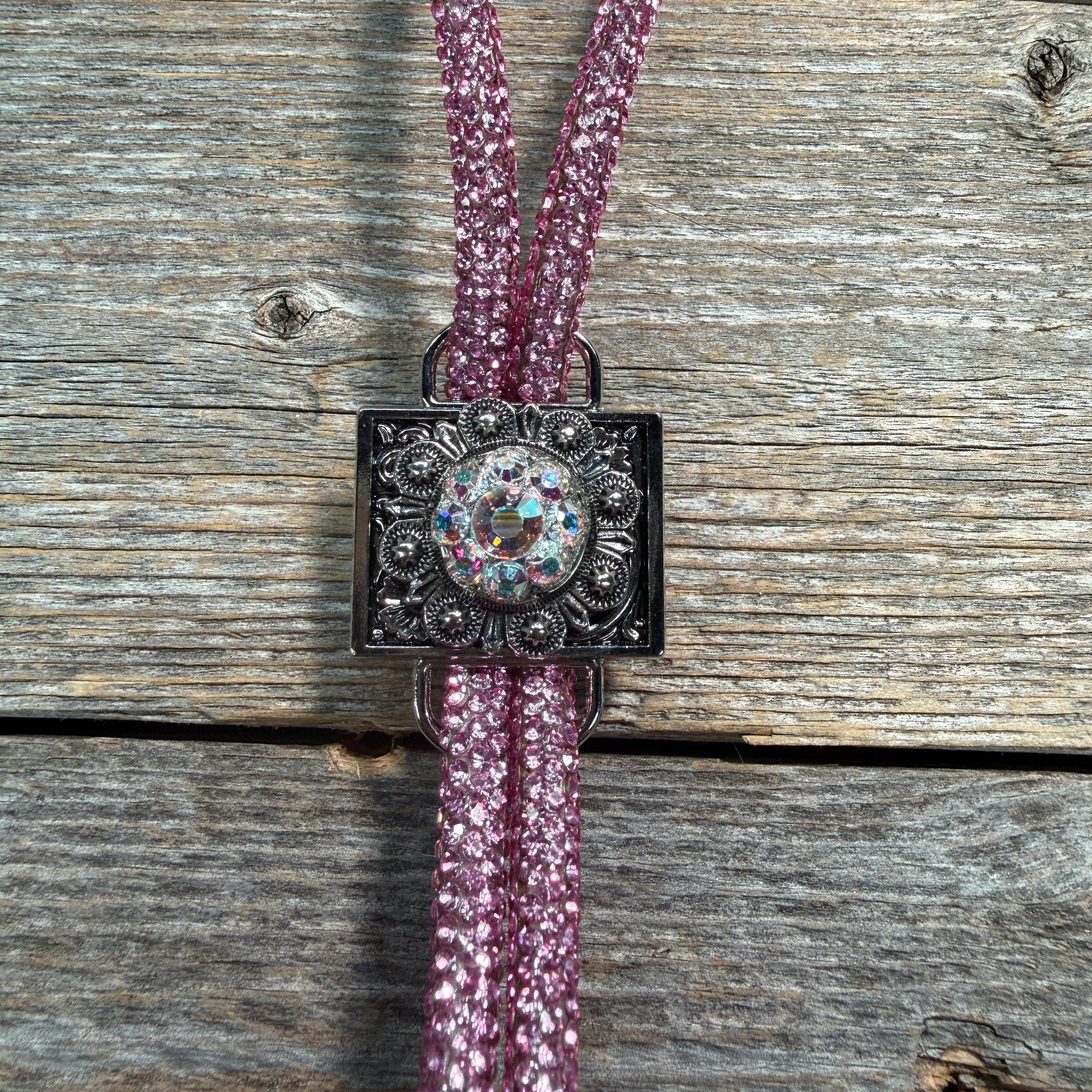 Pink Rhinestone Bolo Tie with Crystal Slide