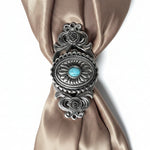 Antique Silver Oval Floral Turquoise Western Concho W237
