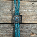 Aqua Rhinestone Bolo Tie with Crystal Slide