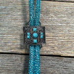 Aqua Rhinestone Bolo Tie with Western Slide