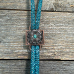 Aqua Rhinestone Bolo Tie with Western Slide