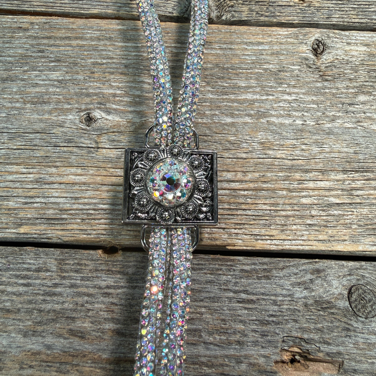 AB Rhinestone Bolo Tie with Crystal Slide