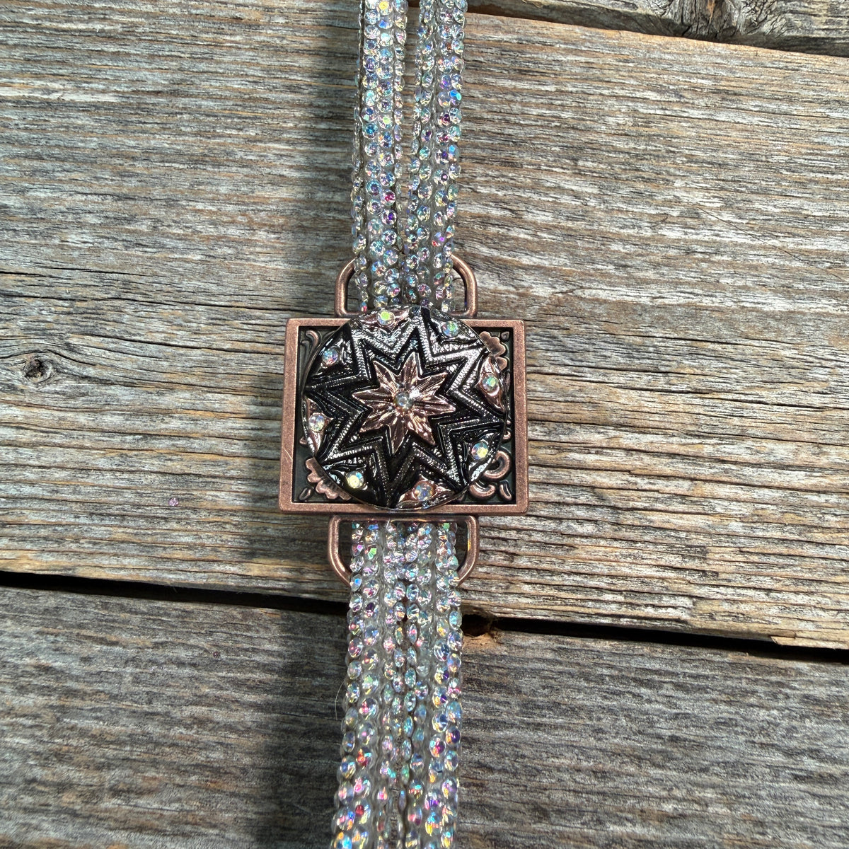 AB Rhinestone Bolo Tie with Western Slide